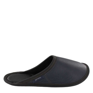 Men's Navy All-Leather Mule Slippers