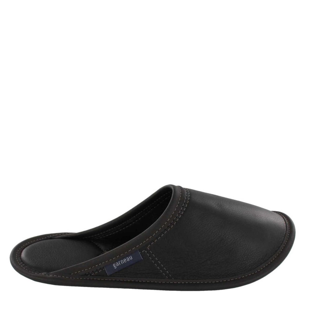 Men's Black All-Leather Mule Slippers