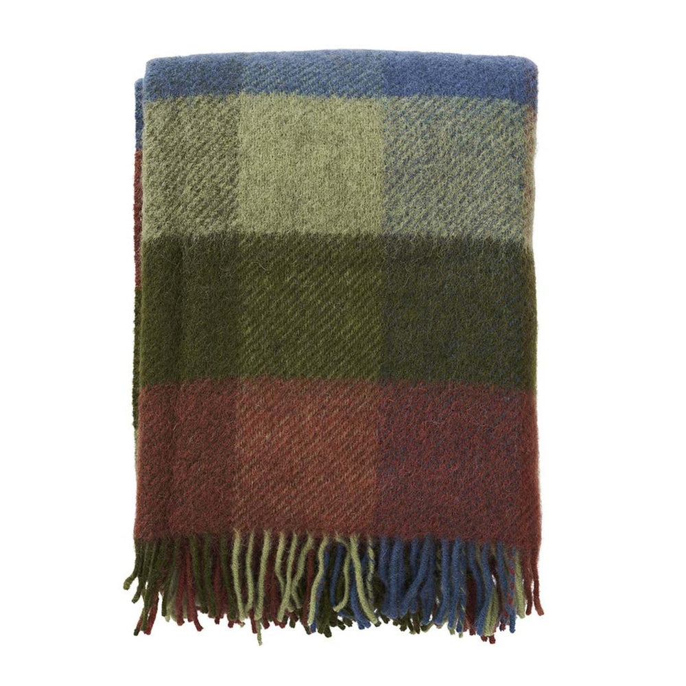 Gotland Green and Burgundy Wool Blanket