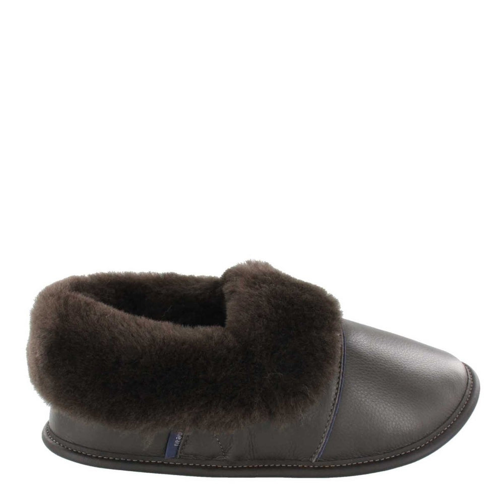 Women's Brown Leather and Brown Sheepskin Slippers