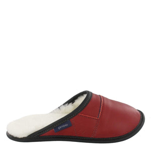 Women's Red Leather and Sheepskin Mule Slippers