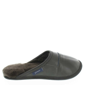 Men's Brown Leather and Brown Sheepskin Mule Slippers