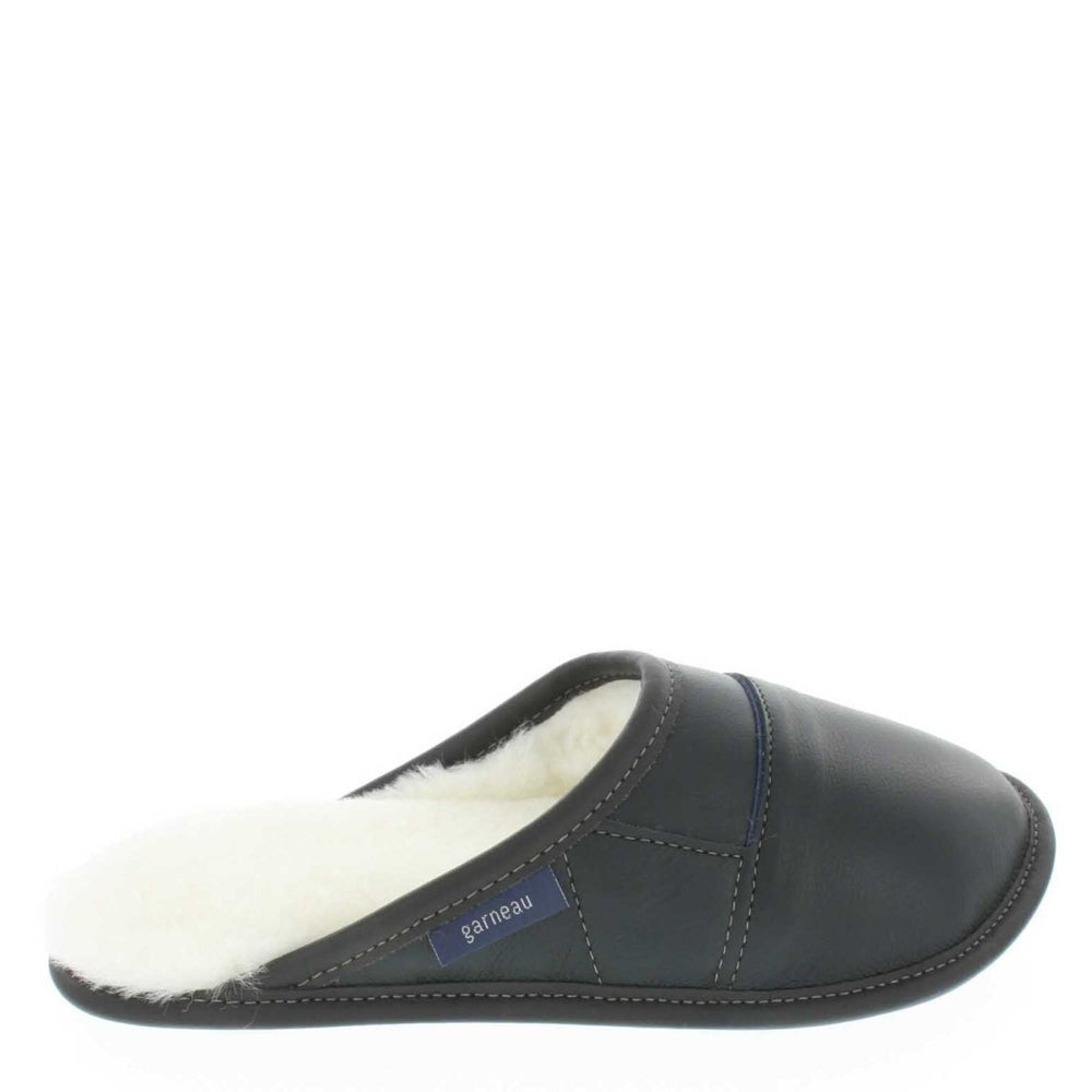 Men's Black Leather and Sheepskin Mule Slippers