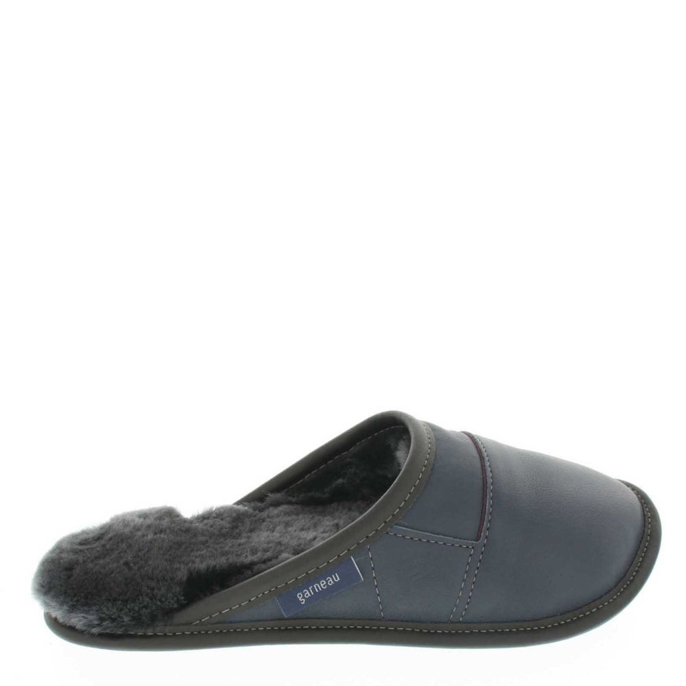 Women's Navy Leather and Black Sheepskin Mule Slippers