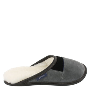 Men's Charcoal Suede and Sheepskin Mule Slippers