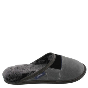 Women's Charcoal Suede and Black Sheepskin Mule Slippers