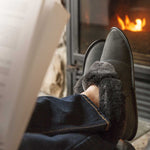 Men's Charcoal Lazybone Sheepskin Slippers by the Fire