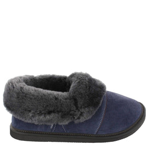 
            
                Load image into Gallery viewer, Men&amp;#39;s Navy Lazybone Sheepskin Slippers with EVA Outsole
            
        