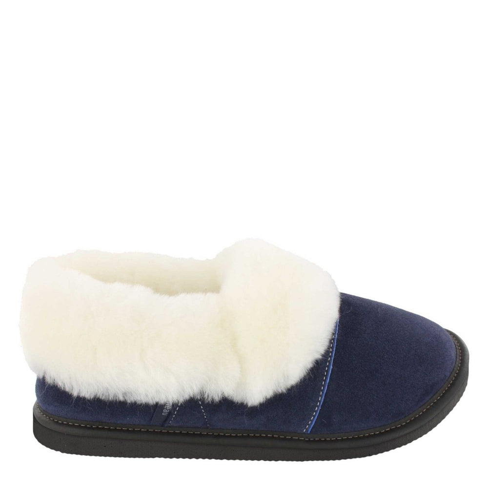 
            
                Load image into Gallery viewer, Women&amp;#39;s Navy Lazybone Sheepskin Slippers with EVA Outsole
            
        