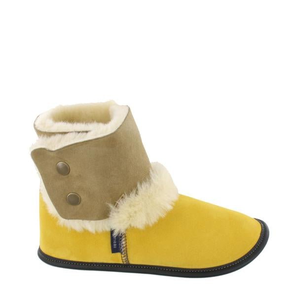 
            
                Load image into Gallery viewer, Women&amp;#39;s Yellow Reversed Sheepskin Bootie Slippers
            
        