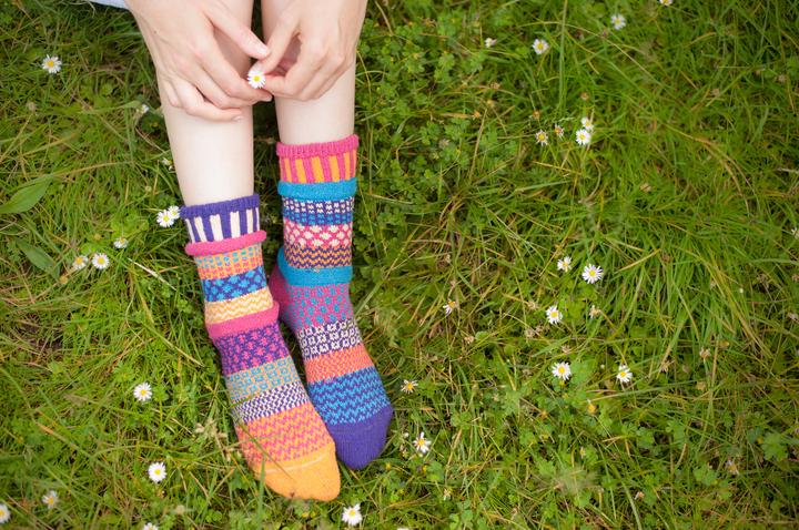 
            
                Load image into Gallery viewer, Women Wearing Solmate Sunny Crew Socks
            
        