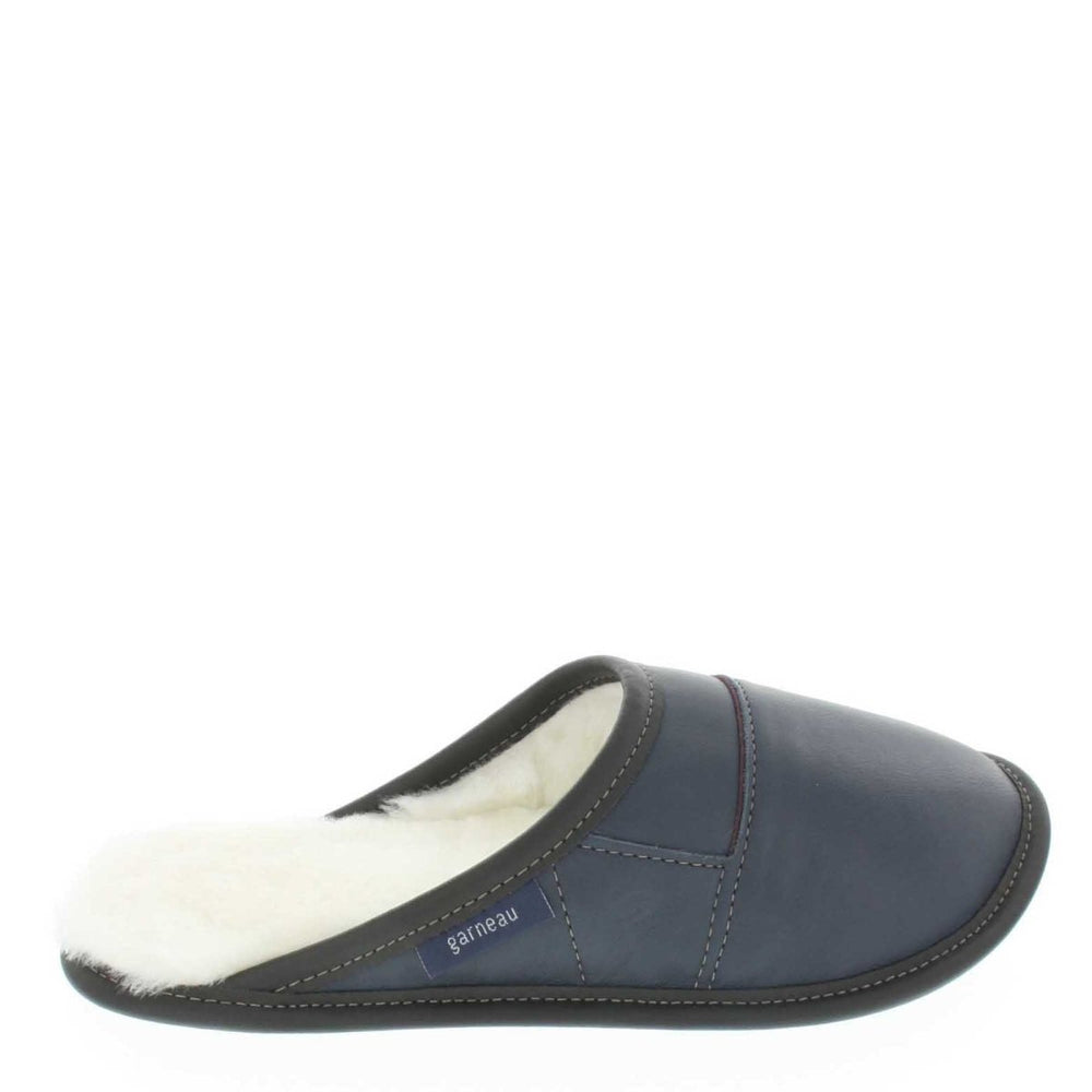Men's Navy Leather and Sheepskin Mule Slippers