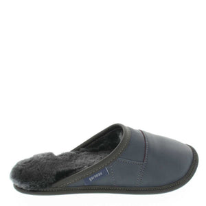 
            
                Load image into Gallery viewer, Women&amp;#39;s Navy Leather and Black Sheepskin Mule Slippers
            
        