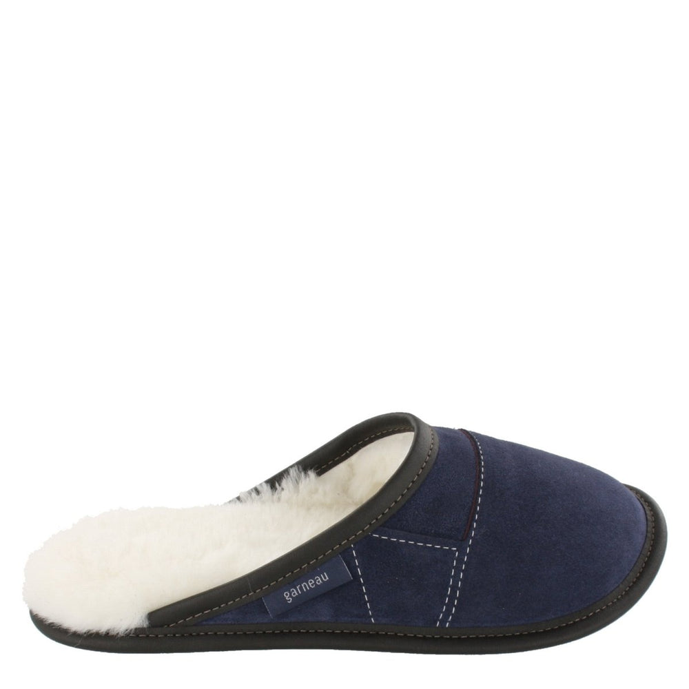 Men's Navy Suede and Sheepskin Mule Slippers