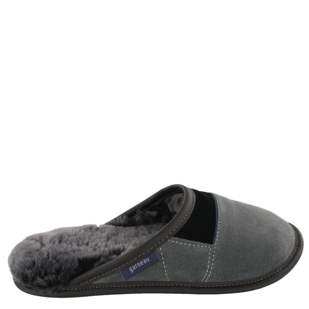 Men's Charcoal Suede and Black Sheepskin Mule Slippers
