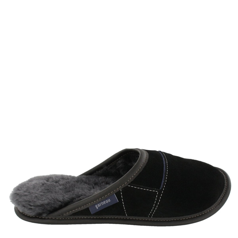 
            
                Load image into Gallery viewer, Men&amp;#39;s Black Suede and Black Sheepskin Mule Slippers
            
        