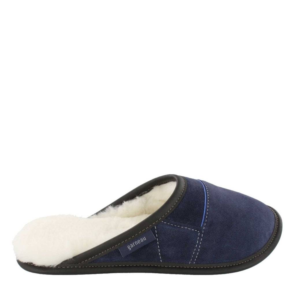 
            
                Load image into Gallery viewer, Women&amp;#39;s Navy Suede and Sheepskin Mule Slippers
            
        