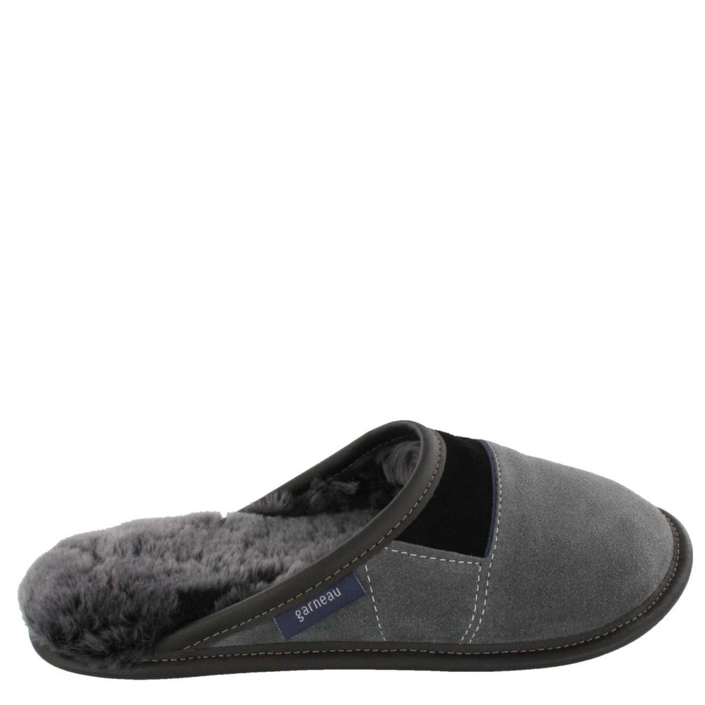 
            
                Load image into Gallery viewer, Women&amp;#39;s Charcoal Suede and Black Sheepskin Mule Slippers
            
        