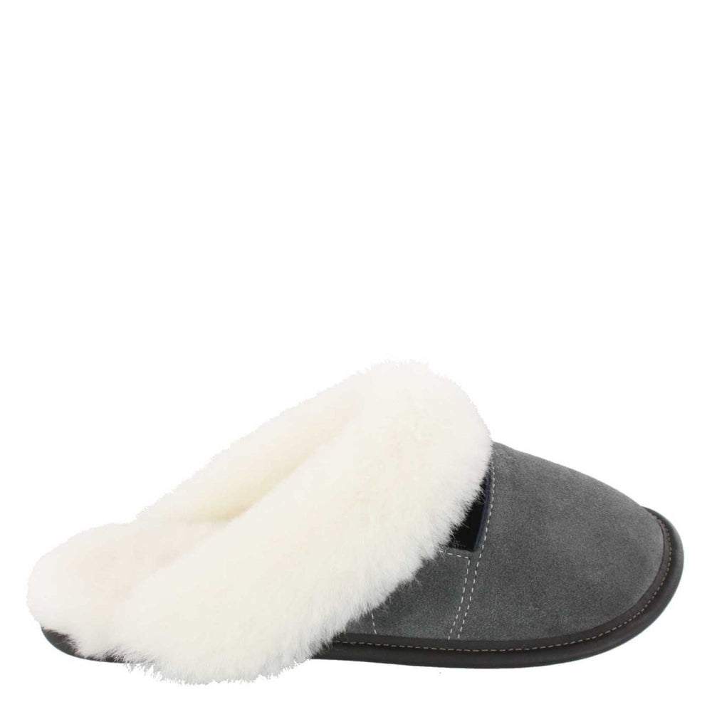 
            
                Load image into Gallery viewer, Women&amp;#39;s Charcoal Suede and Sheepskin Mule Head Slippers
            
        