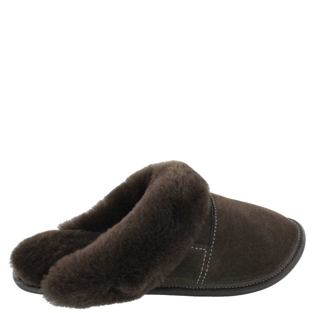
            
                Load image into Gallery viewer, Women&amp;#39;s Brown Suede and Brown Sheepskin Mule Head Slippers
            
        