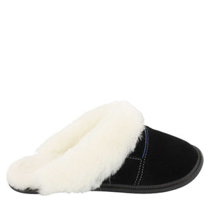 
            
                Load image into Gallery viewer, Women&amp;#39;s Black Suede and Sheepskin Mule Head Slippers
            
        