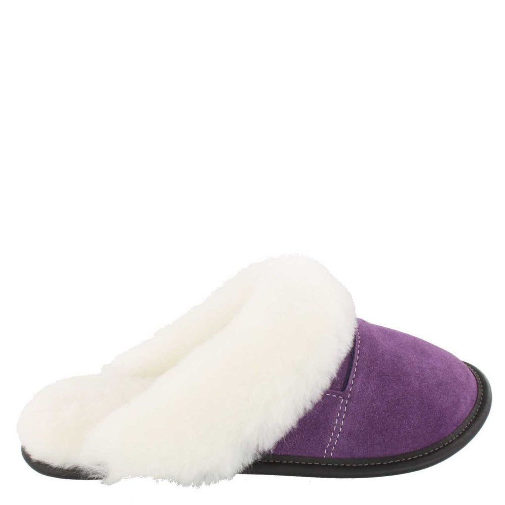 
            
                Load image into Gallery viewer, Women&amp;#39;s Purple Suede and Sheepskin Mule Head Slippers
            
        