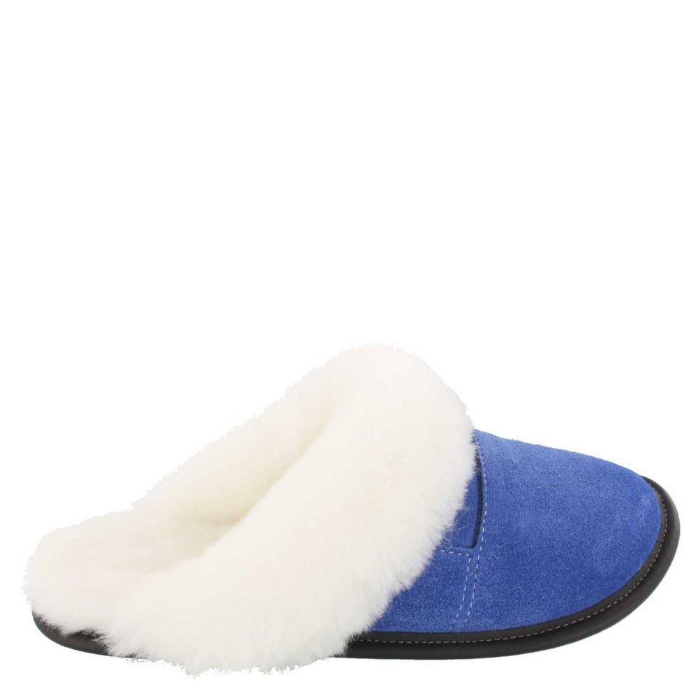 
            
                Load image into Gallery viewer, Women&amp;#39;s Blue Suede and Sheepskin Mule Head Slippers
            
        