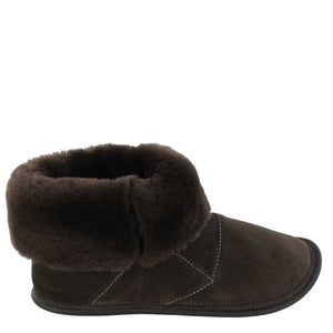 
            
                Load image into Gallery viewer, Men&amp;#39;s Brown Suede and Brown Sheepskin Shin Hugger Slippers
            
        