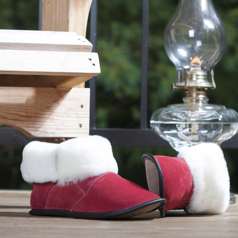 Women's Red Suede and Sheepskin Shin Hugger Slippers Outdoor