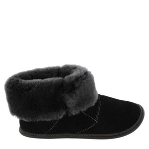 
            
                Load image into Gallery viewer, Men&amp;#39;s Black Suede and Black Sheepskin Shin Hugger Slippers
            
        